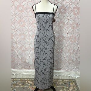 SOLD👻Vintage Black & Grey Floral Slip Maxi Dress – Small